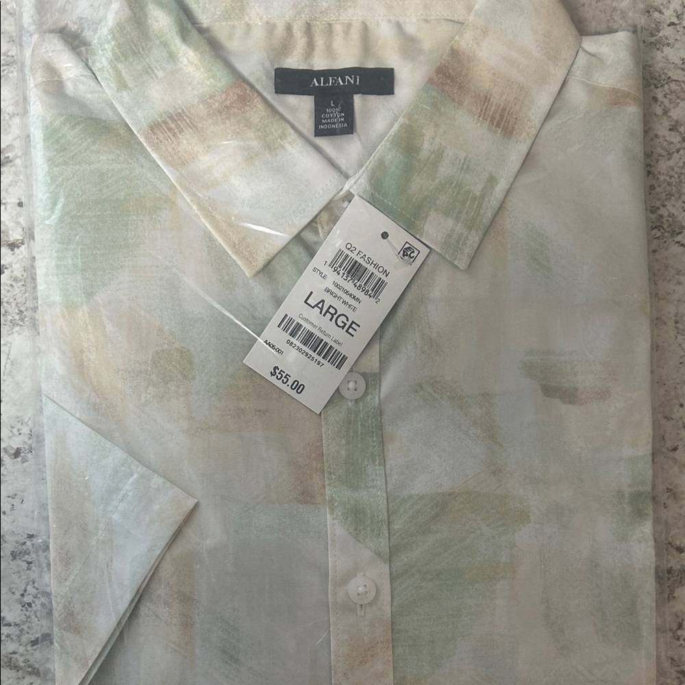 Alfani Men's Green and Brown Casual Shirt